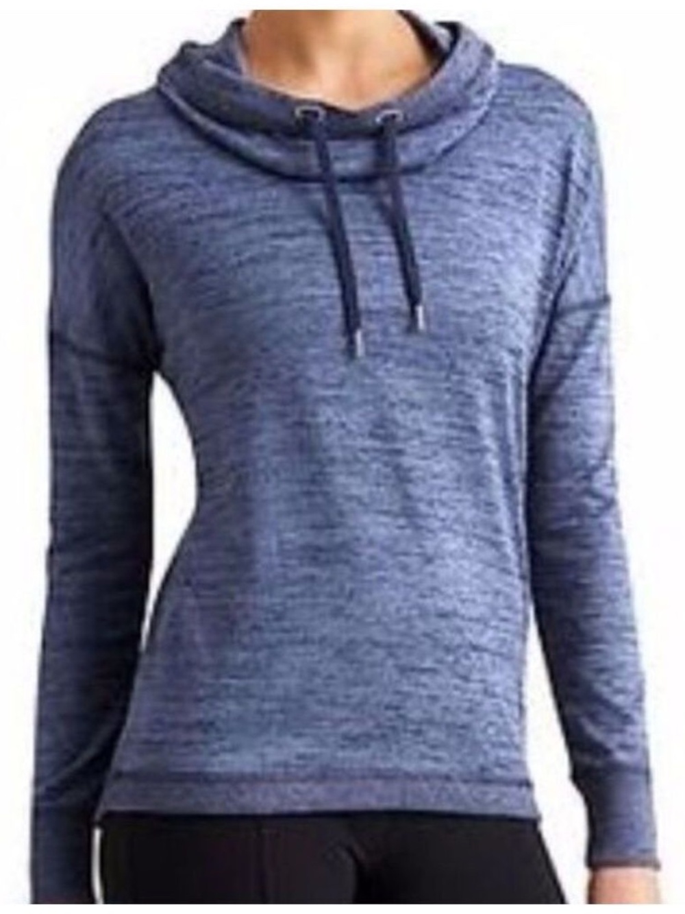Athleta Blissful Cowl Neck Pullover Sweatshirt Hoodie Blue Spacedye Size XS